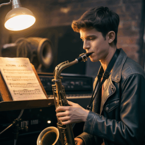 Young musician practicing with focused concentration and proper posture