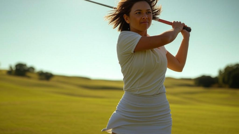 A panoramic view of Erin Hills golf course during the 2025 U.S. Women's Open, featuring top players like Nelly Korda and Yuka Saso in action.Image