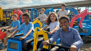 Students exploring hands-on construction and engineering exhibits at the 14th Annual Detroit Construction Science Expo, featuring machinery, tools, and interactive STEM activities.Image