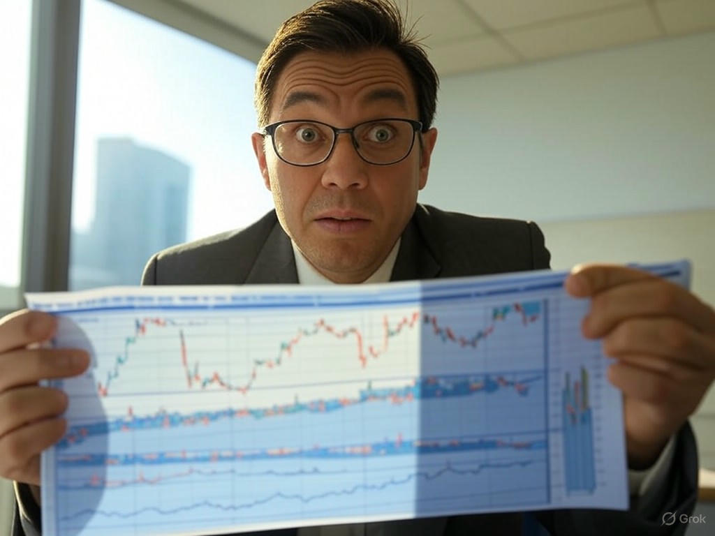 A line graph showing the Dow Jones Industrial Average declining amid U.S. credit rating downgrade and tax bill concerns.Image