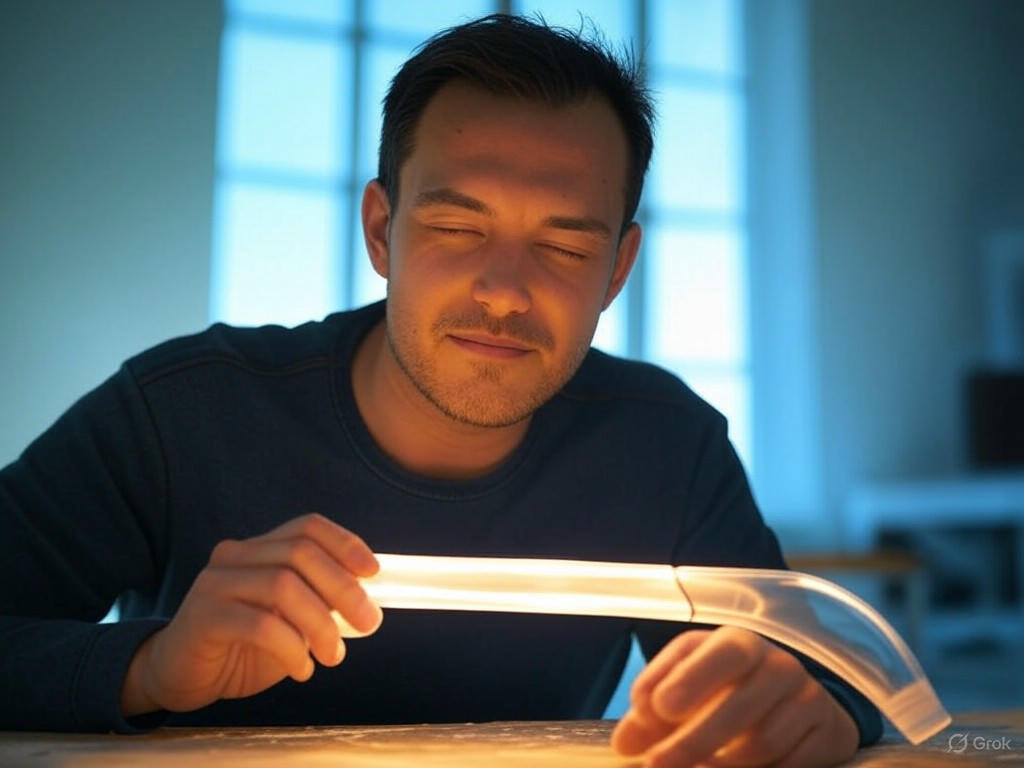Jony Ive collaborating with OpenAI on innovative AI hardware design, featuring sleek devices representing the future of technology.Image