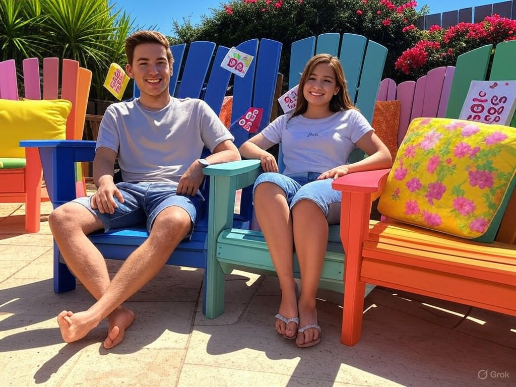 A vibrant outdoor patio setup from Wayfair's Memorial Day sale, showcasing modern furniture sets, comfortable chairs, and stylish decor at up to 85% off.Image