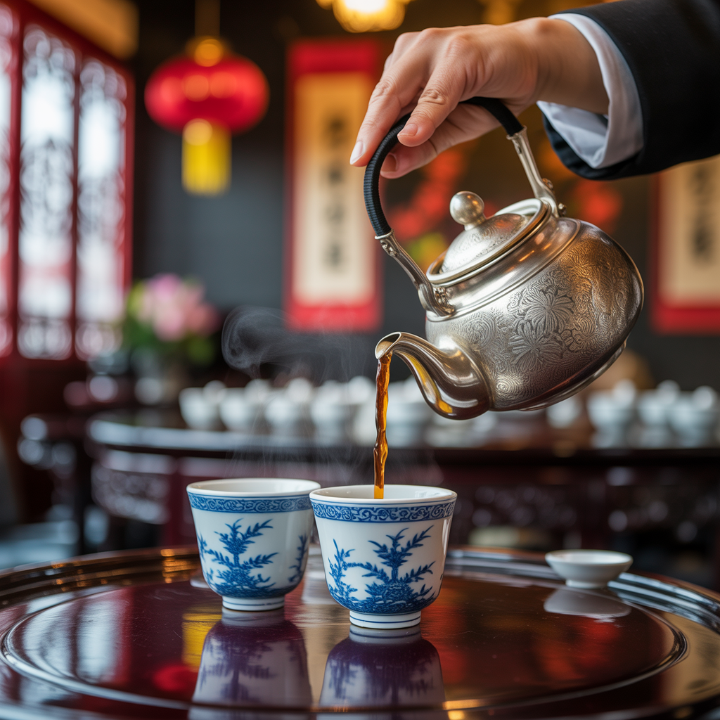 What Is The Tea Used In Chinese Restaurants Chinese restaurant tea being poured into small cups